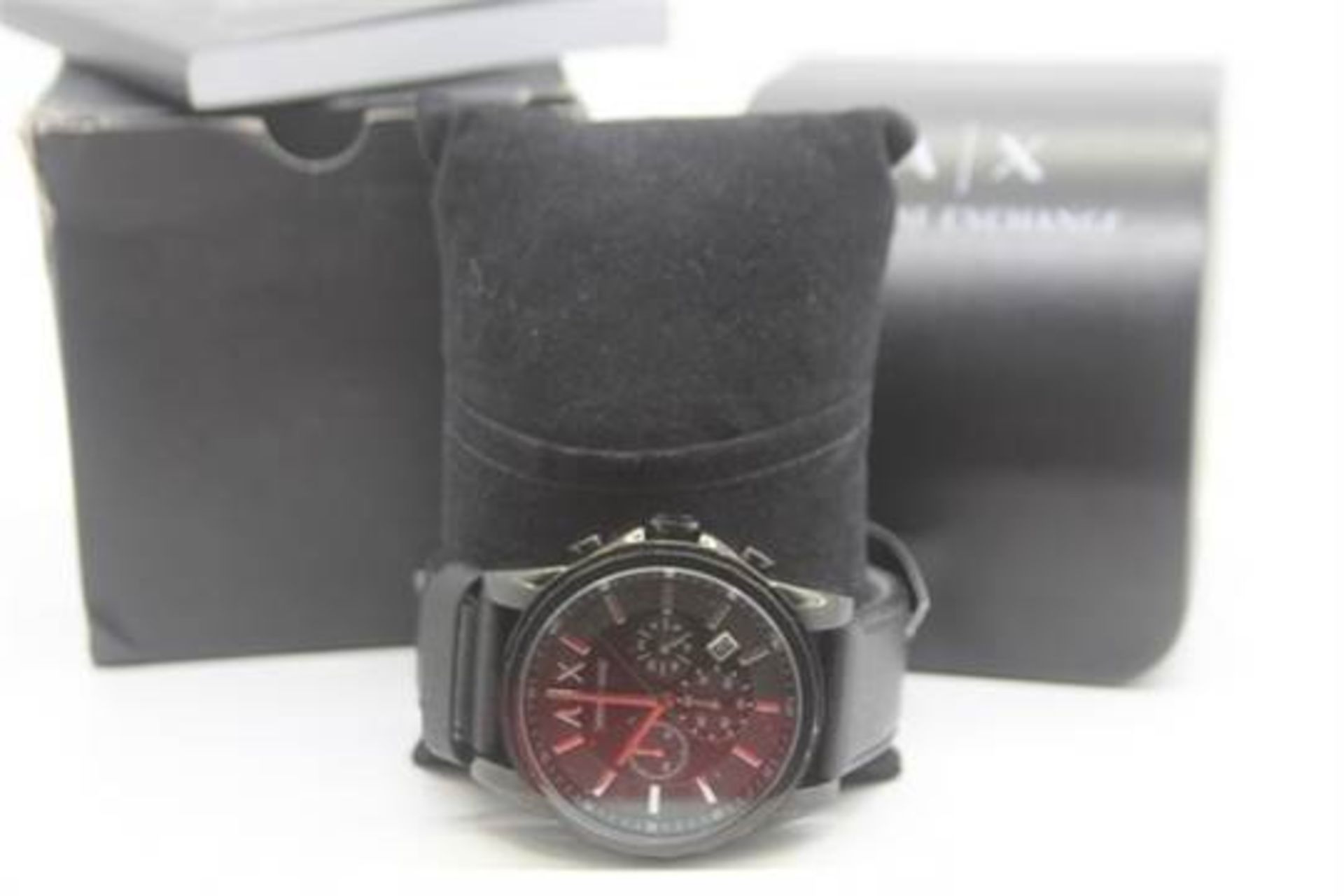 BOXED ARMANI EXCHANGE GENTS BLACK LEATHER WRIST WATCH RRP £225 (ADC-9100426)(10.04.16)