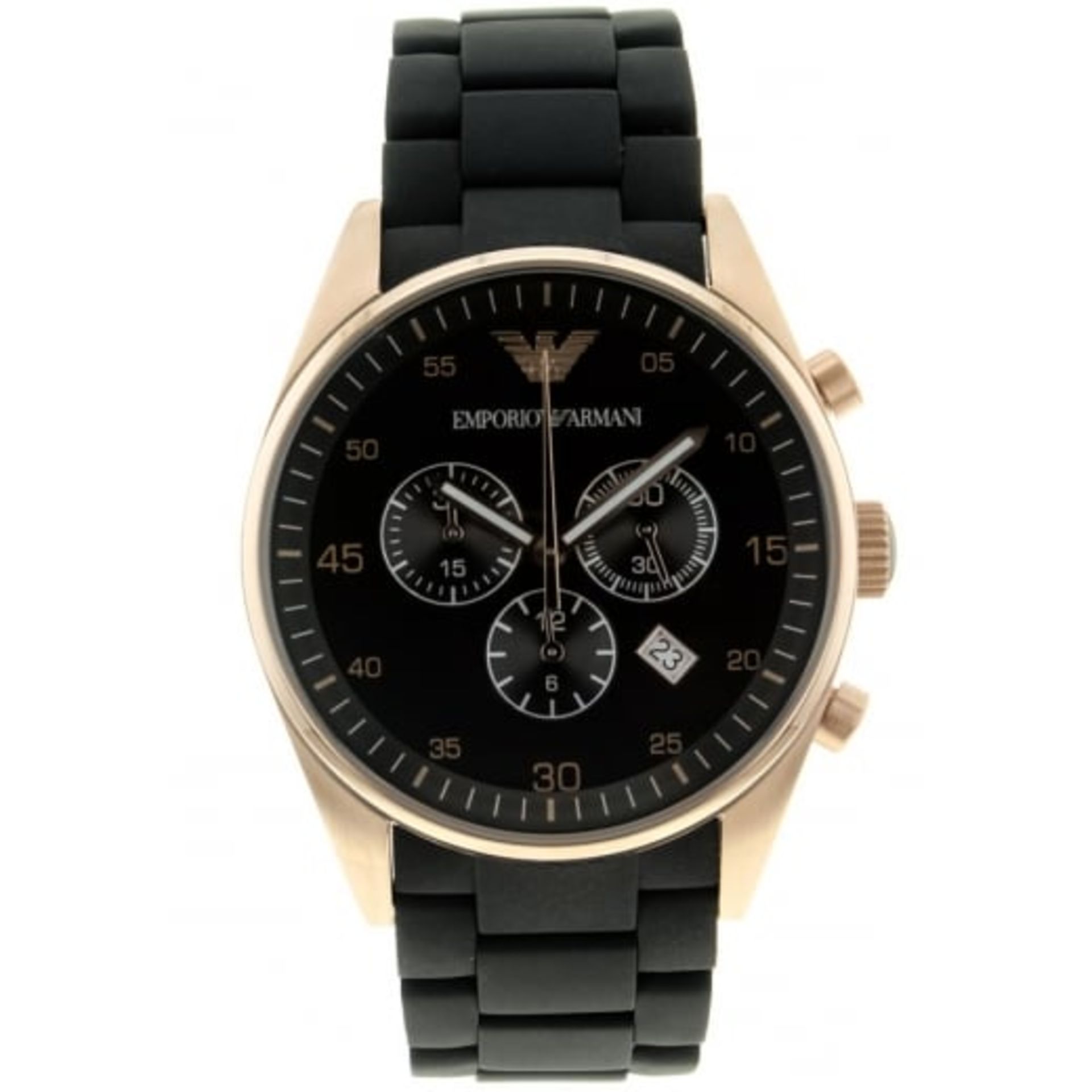 BOXED BRAND NEW GENTS ARMANI WATCH, RUBBER WATCH, ROSE GOLD, MODEL- AR59905, RRP-£390.00 (SBW)