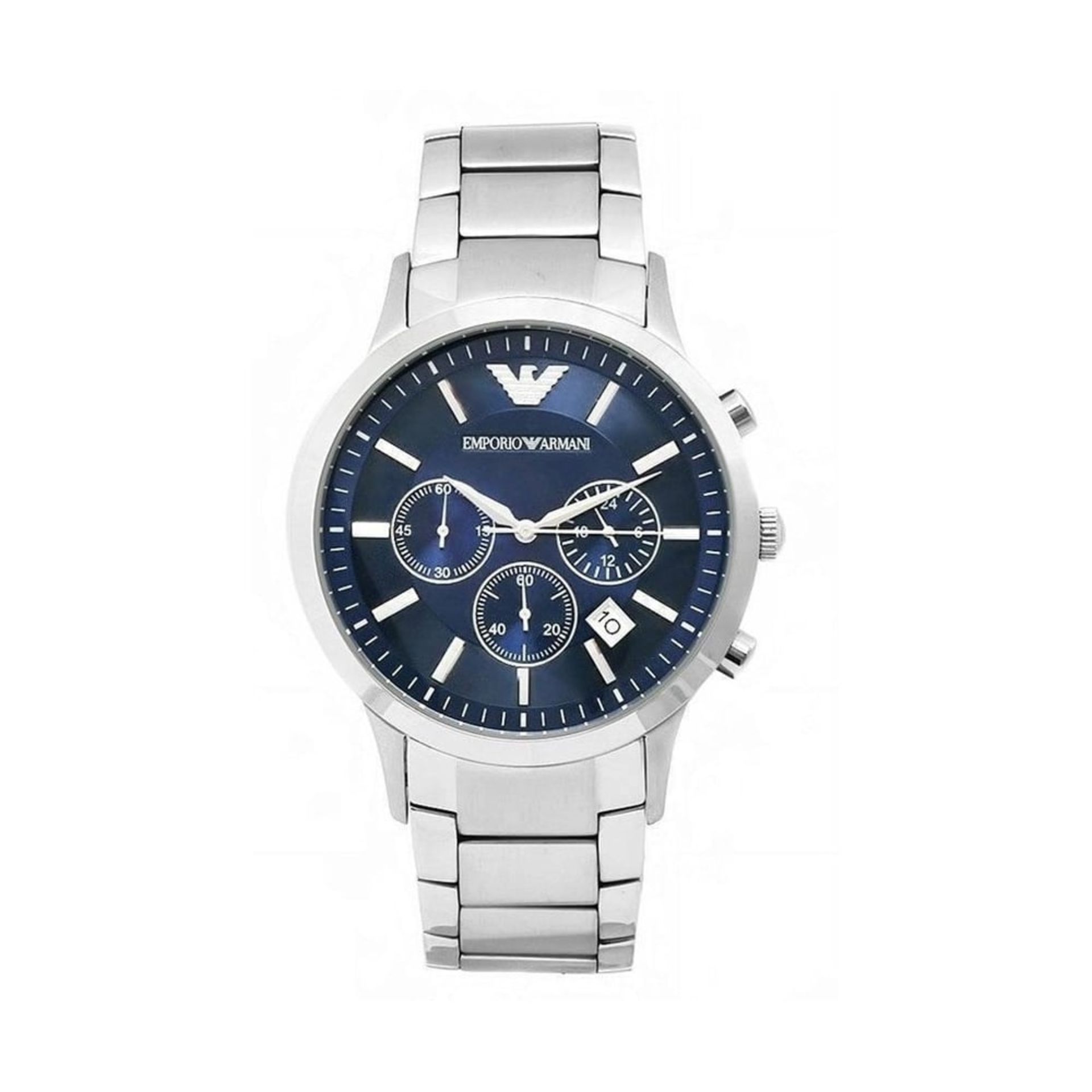 BOXED BRAND NEW GENTS ARMANI WATCH, FULL STAINLESS STEEL, WITH BLUE DIAL, MODEL- AR2448, RRP-£320.00