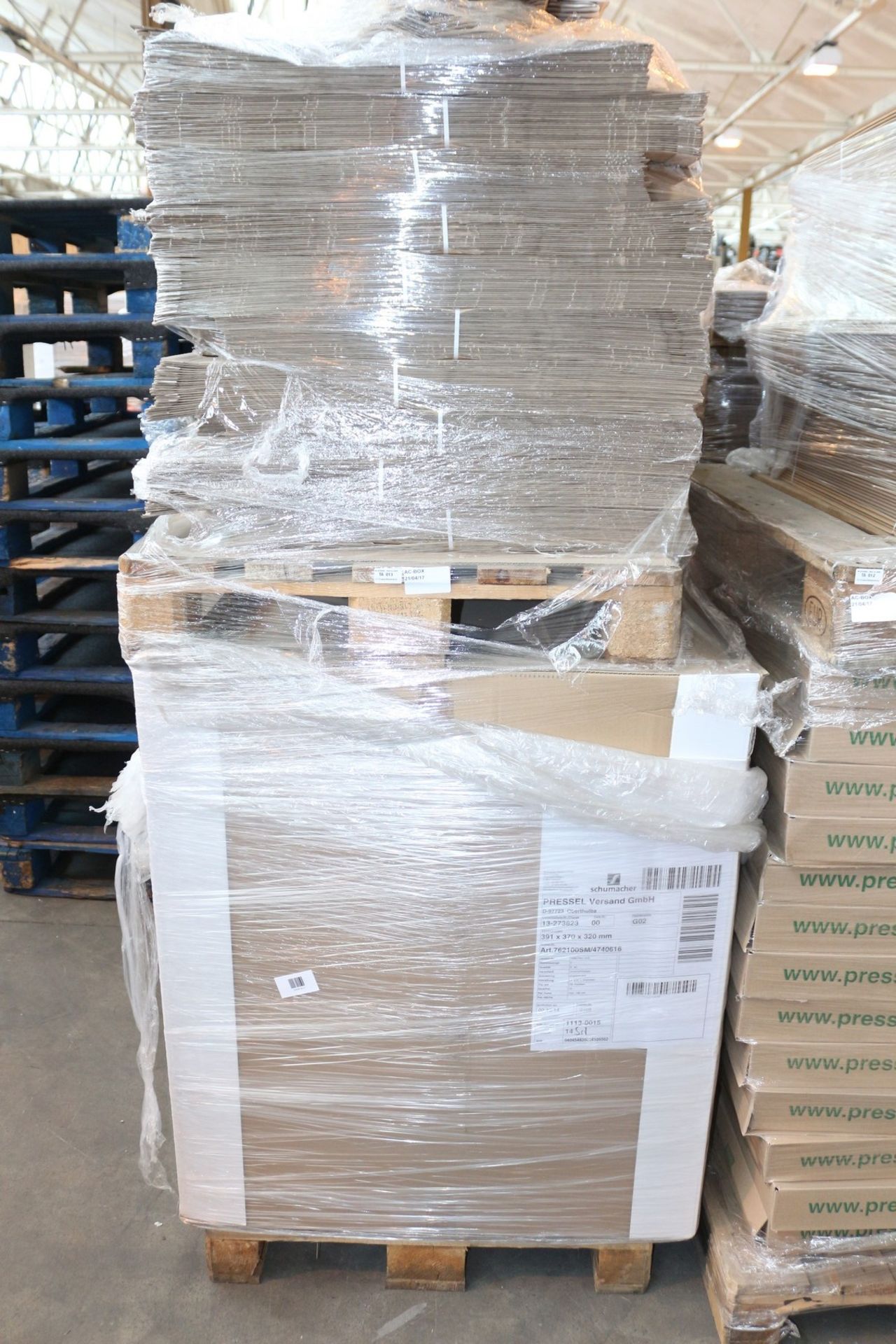 2 X PALLETS OF ASSORTED MULTI USE UNUSED PRESSEL CARDBOARD BOXES TO INCLUDE 391 X 370 X 320MM (AC-