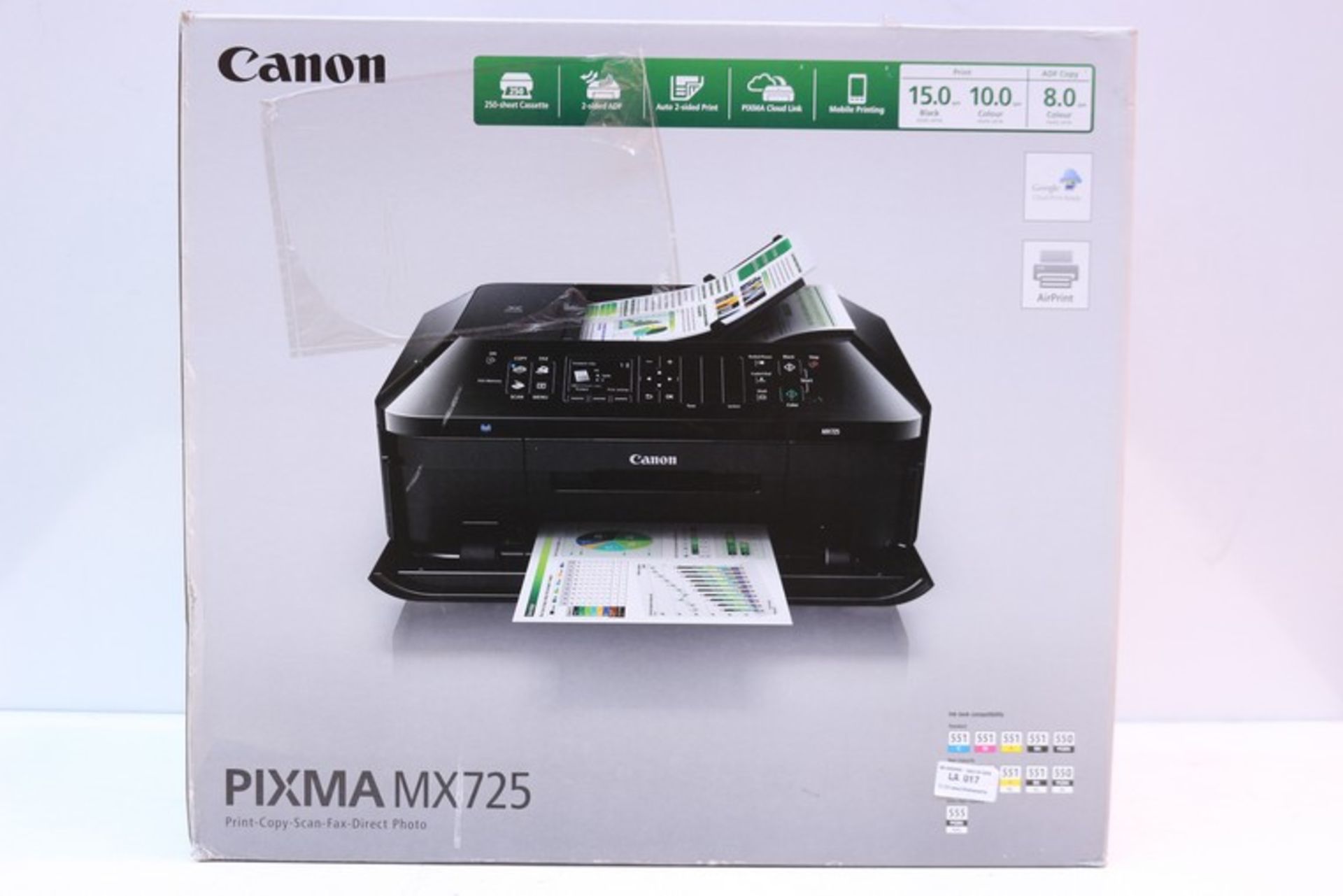 1 x BOXED CANON PIXMA MX725 PRINTER SCANNER COPIER RRP £150 (5.5.17) *PLEASE NOTE THAT THE BID PRICE