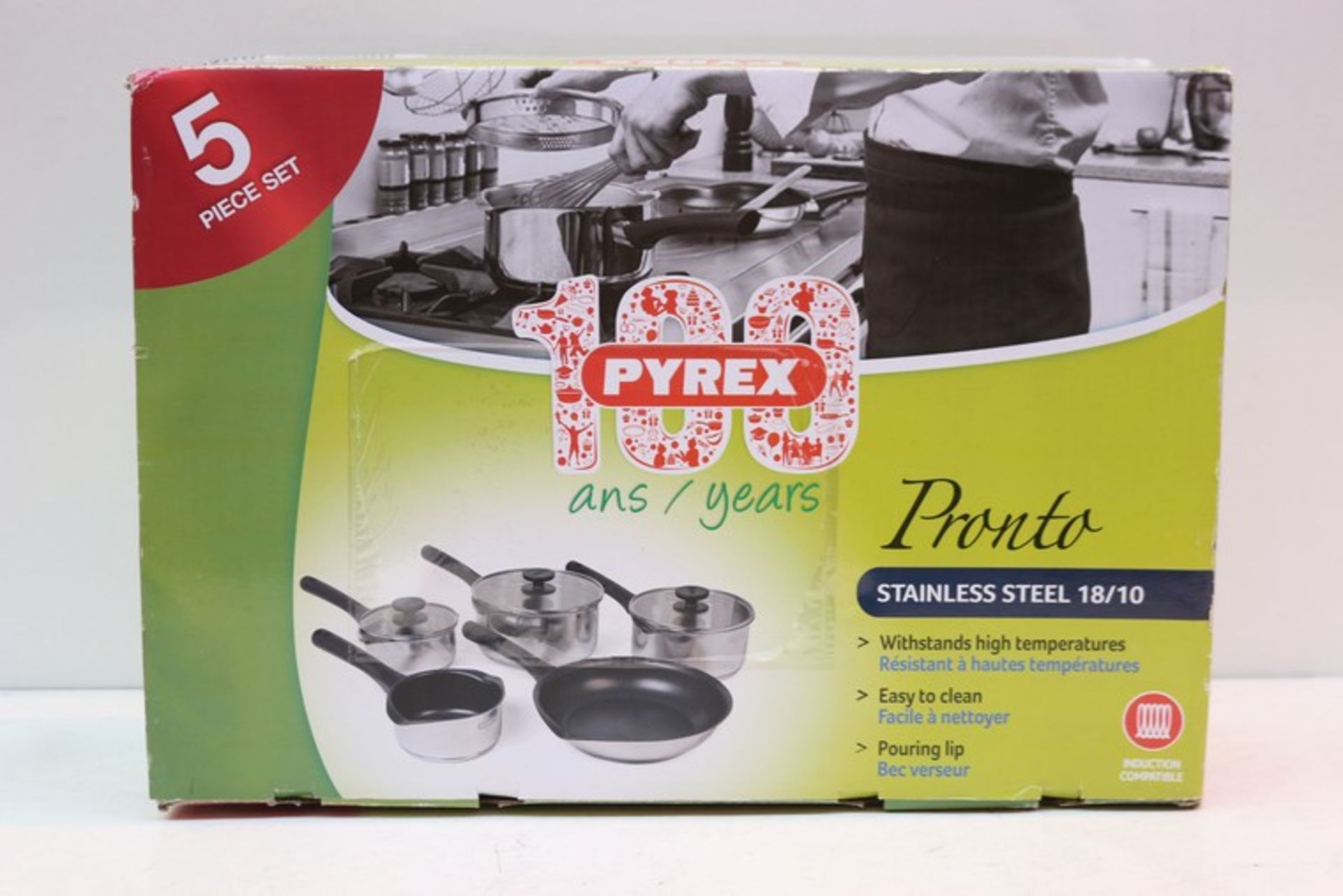 1 x BOXED PYREX 5 PIECE PAN SET RRP £100 (17.5.17) *PLEASE NOTE THAT THE BID PRICE IS MULTIPLIED