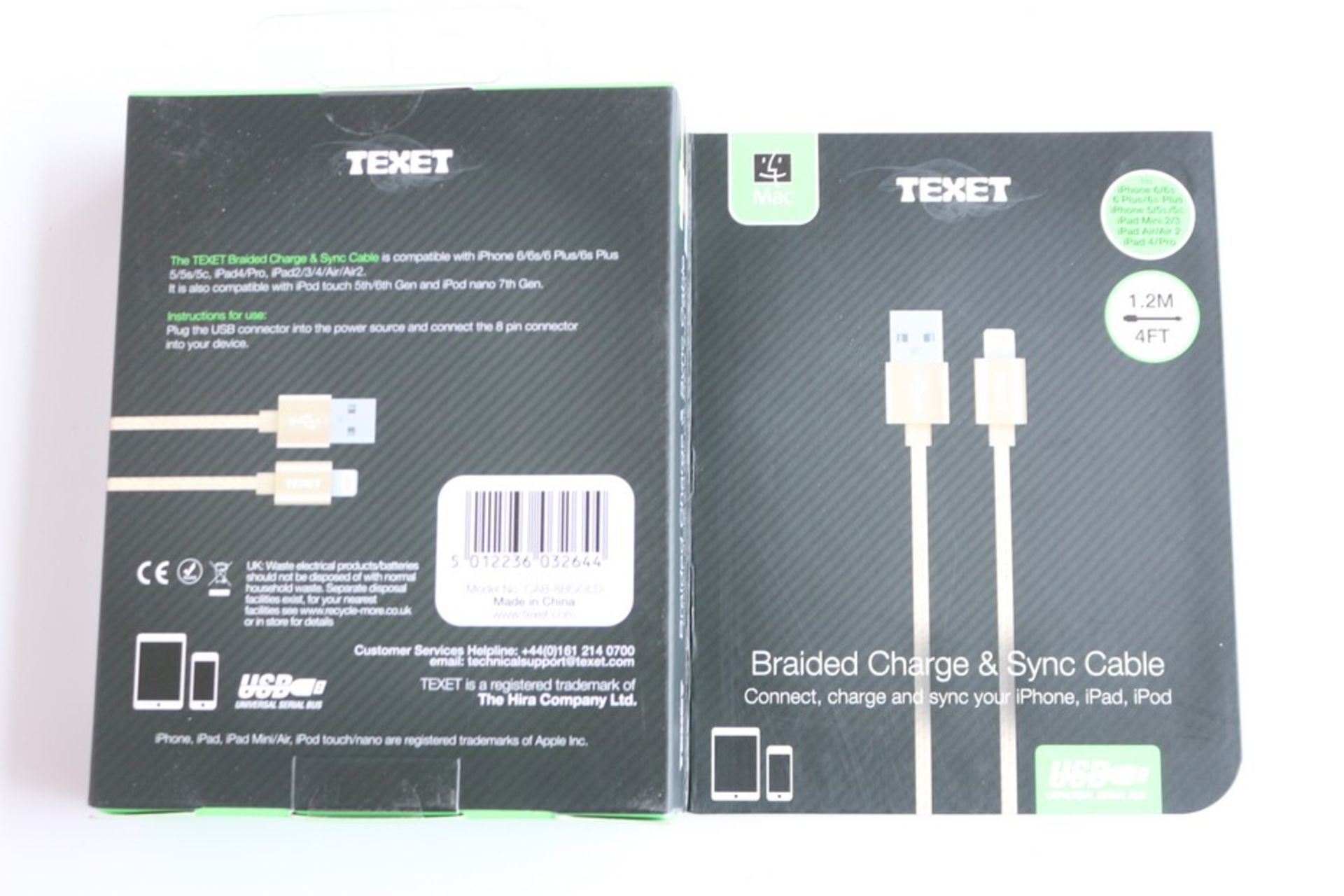 10X BOXED UNUSED FACTORY SEALED TEXET 1.2M/4FT BRAIDED CHARGE & SYNC CABLES USB- IPHONE/IPAD/IPOD - Image 4 of 4