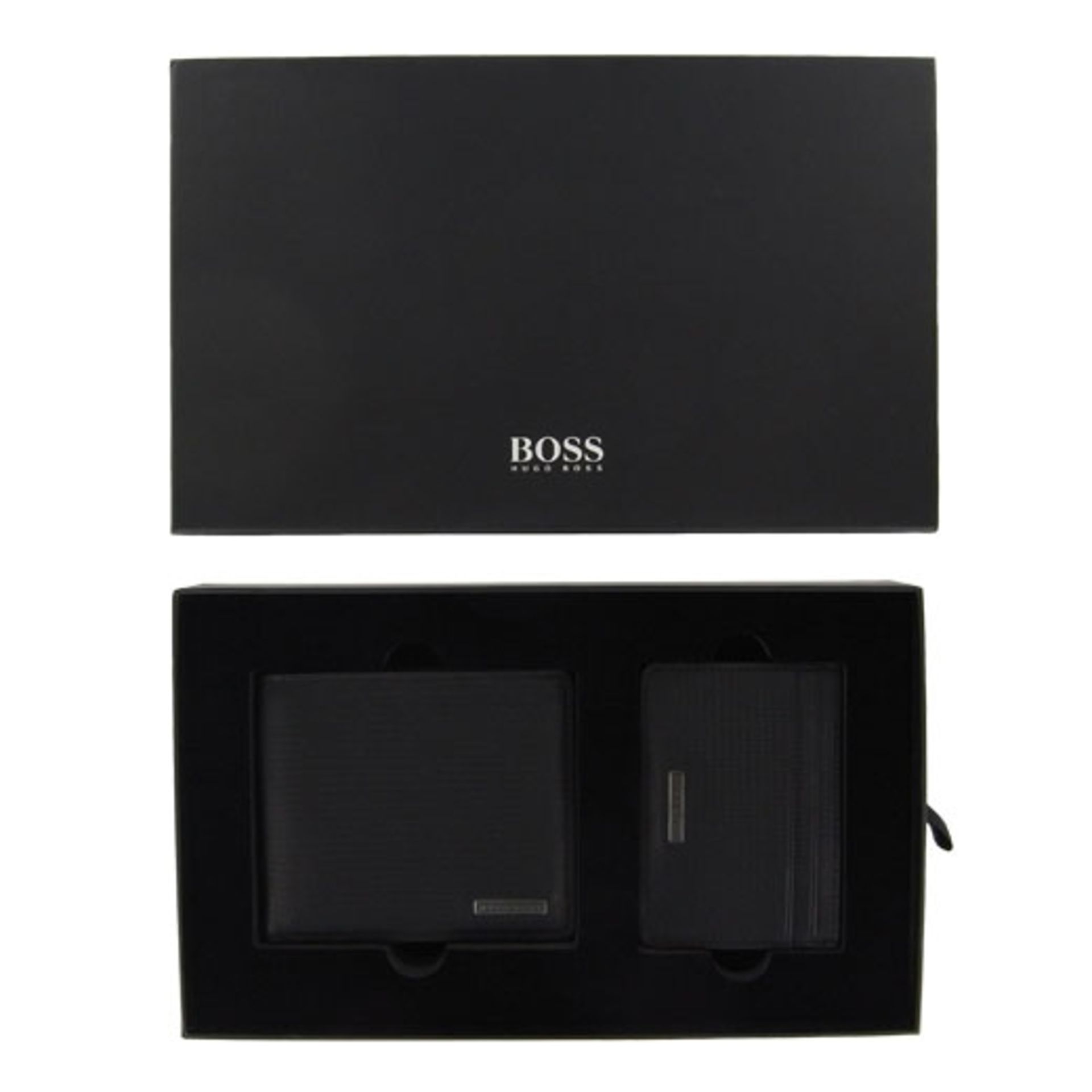 BOXED BRAND NEW HUGO BOSS GAUCO BLACK LEATHER WALLET AND CARD CASE, INCLUDING PRESENTATION BOX,