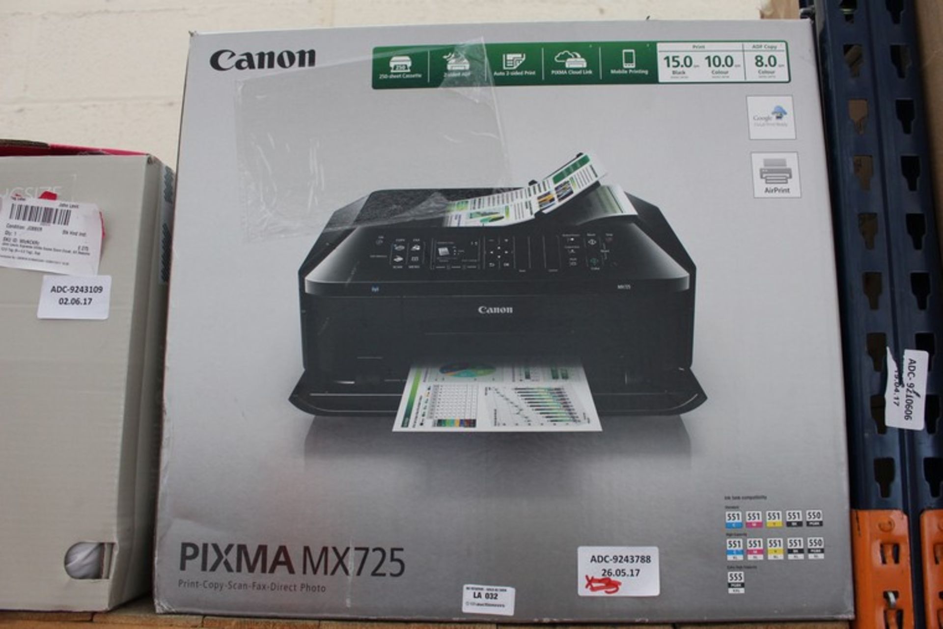 1 x BOXED CANON PIXMA MX725 PRINTER SCANNER COPIER (26.5.17) *PLEASE NOTE THAT THE BID PRICE IS
