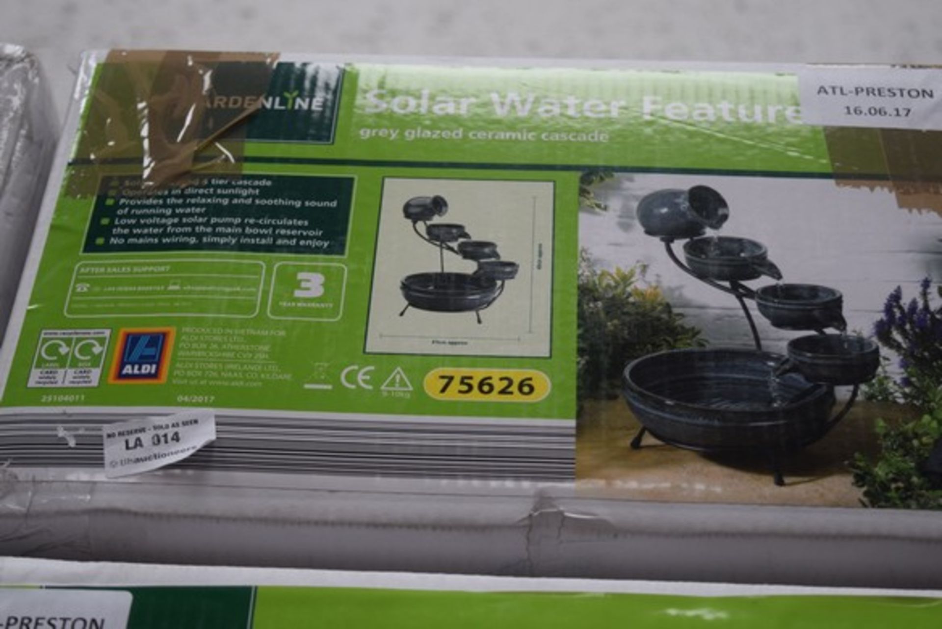1 x BOXED GARDEN LINES SOLAR WATER FEATURE RRP £50 16.06.17 *PLEASE NOTE THAT THE BID PRICE IS
