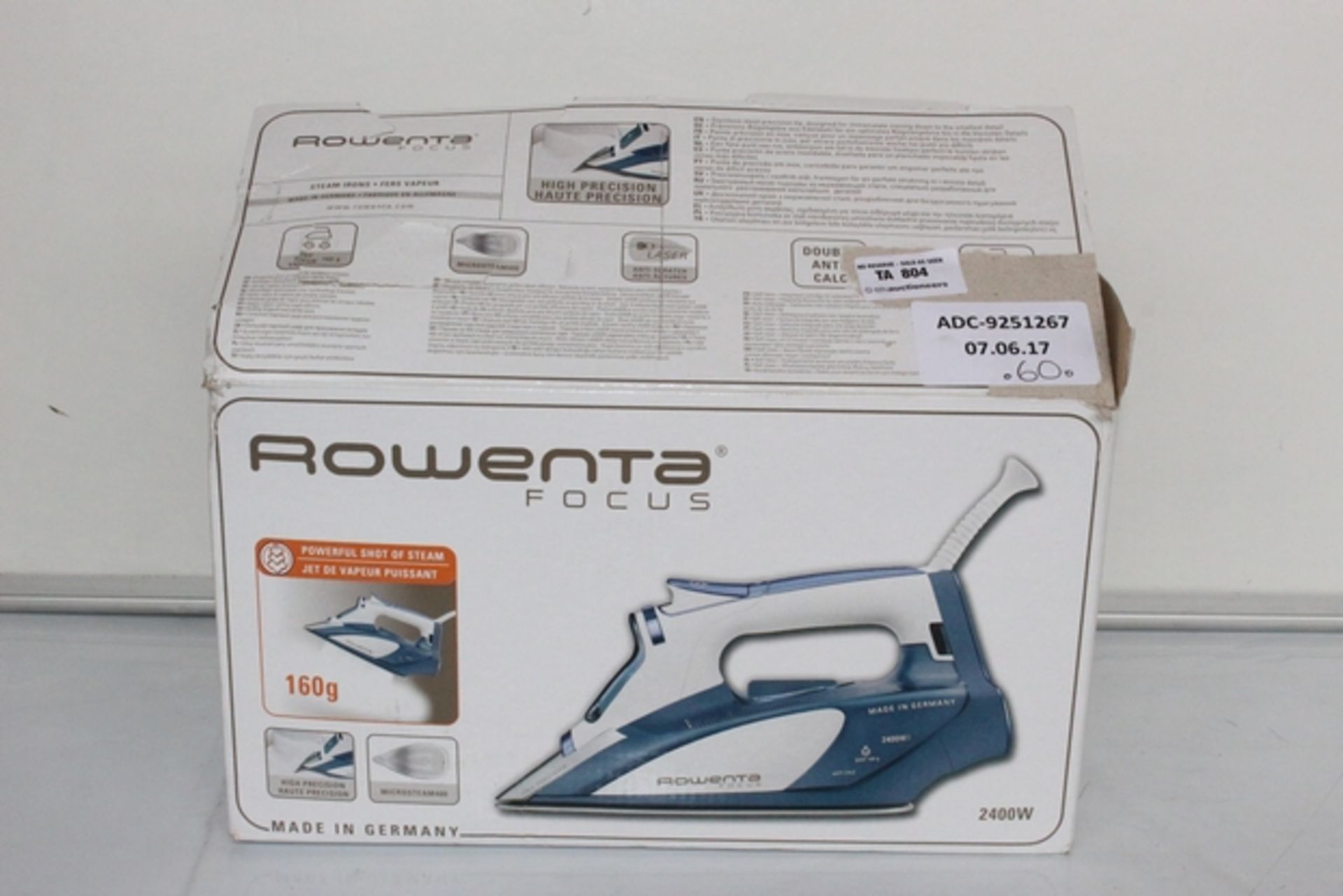 1 x BOXED ROWENTA FOCUS 2400W IRON RRP £60 *PLEASE NOTE THAT THE BID PRICE IS MULTIPLIED BY THE