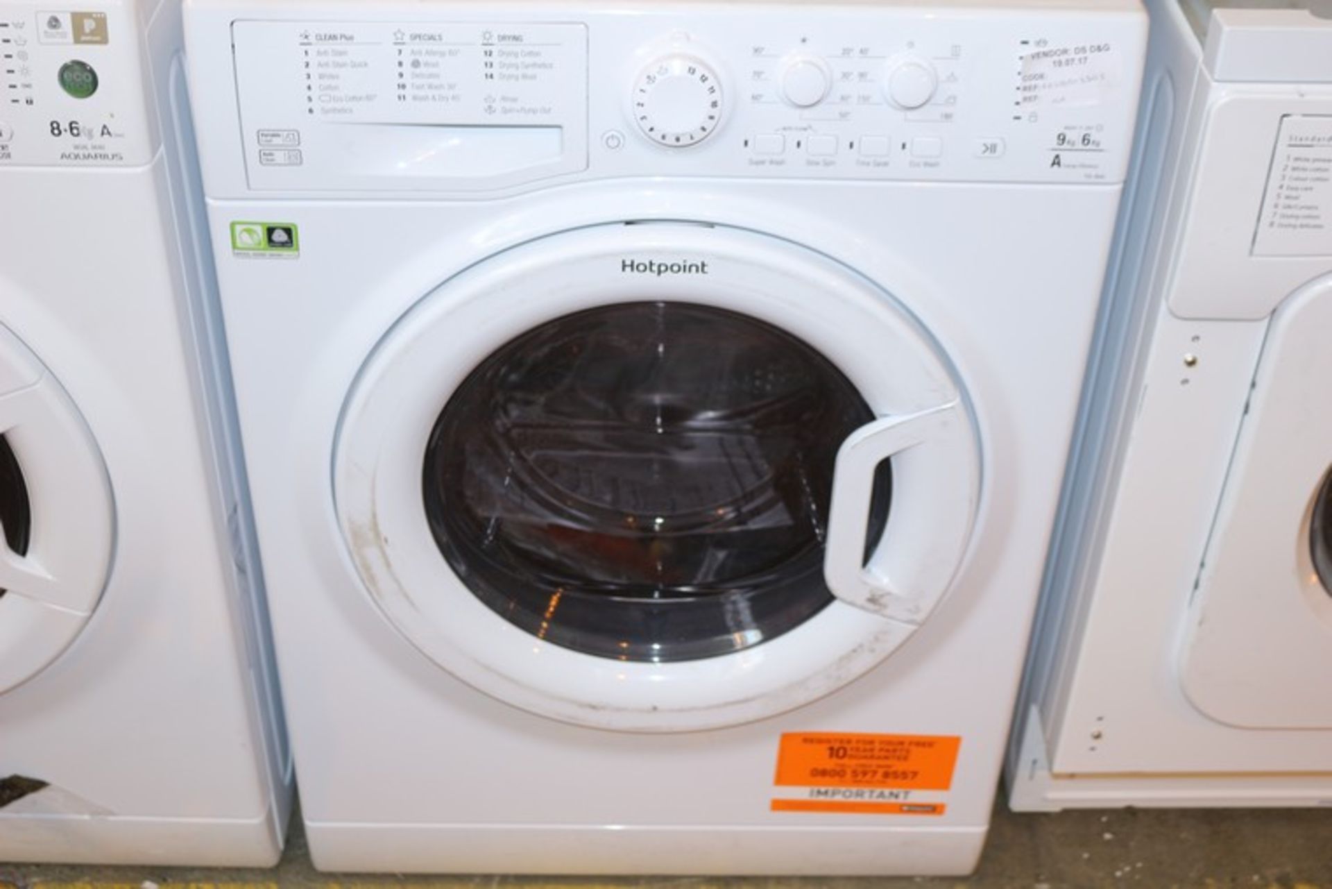 1 x HOTPOINT 9KG A ENERGY WASHING MACHINE RRP £450 (G650013305) *PLEASE NOTE THAT THE BID PRICE IS