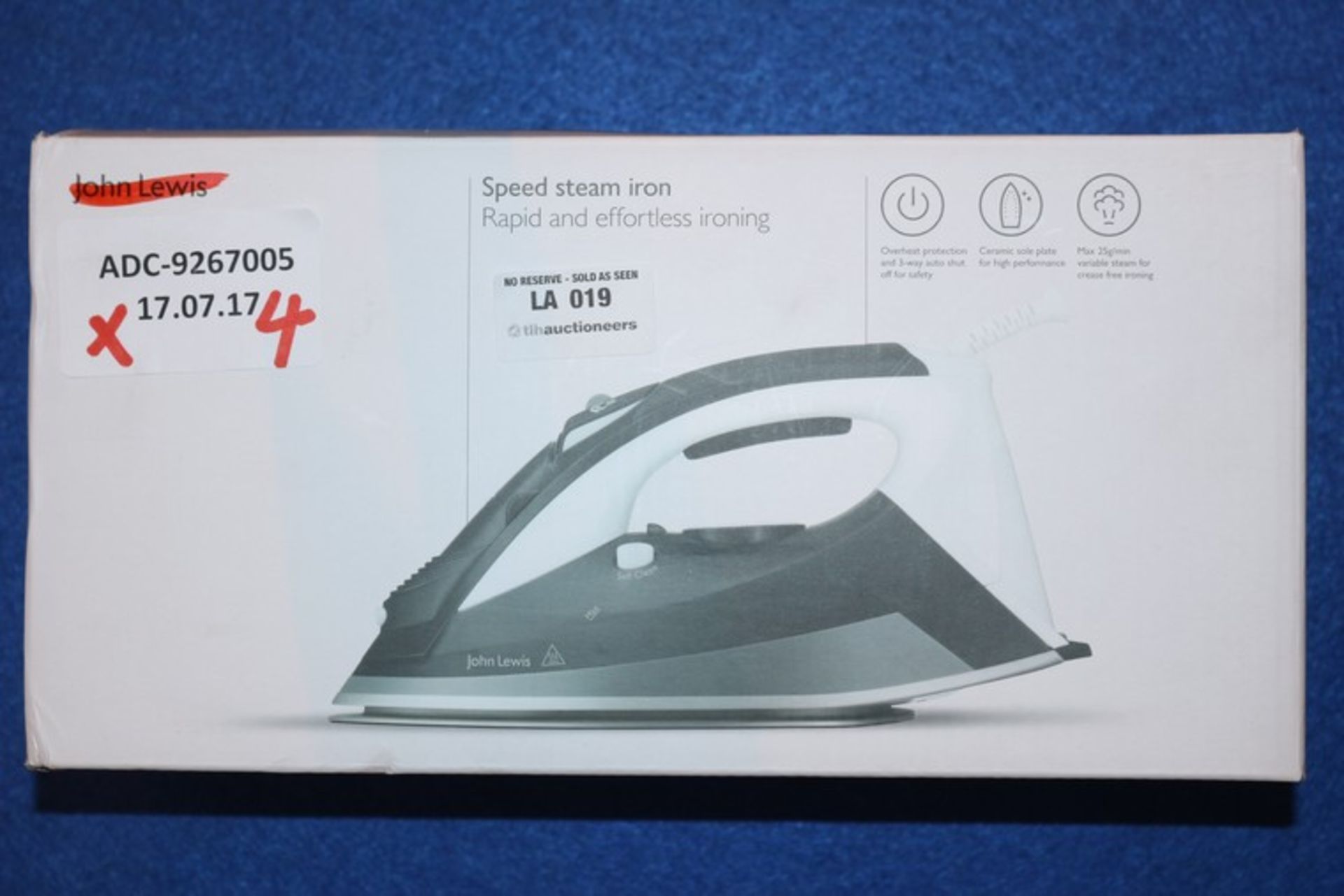 2 x ASSORTED BOXED AND UNBOXED JL SPEED STEAM IRONS RRP £20 EACH (17.7.17) *PLEASE NOTE THAT THE BID
