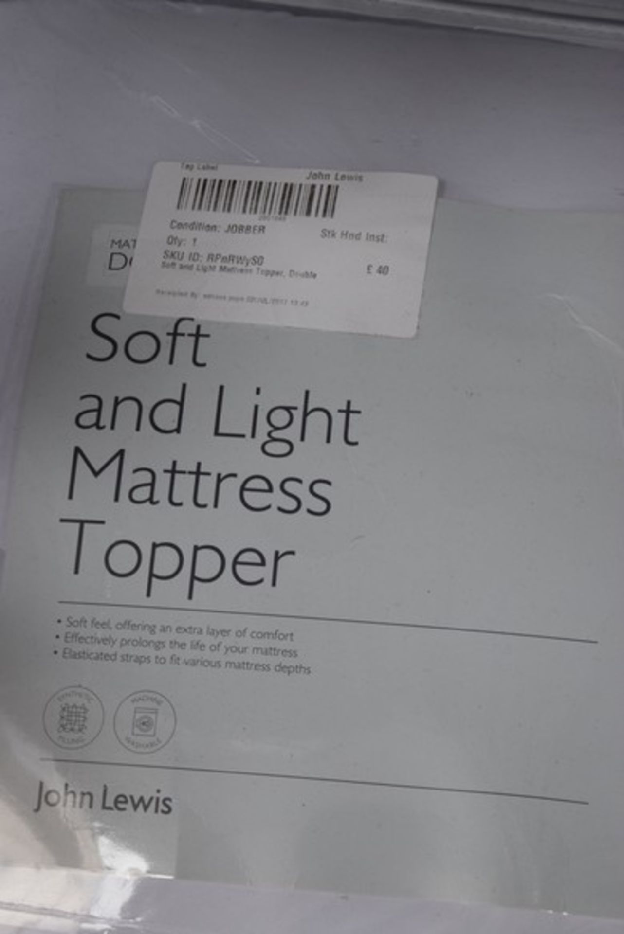 1 x DESIGNER SOFT AND LIGHT MATTRESS TOPPER IN DOUBLE RRP £40 18.07.17 *PLEASE NOTE THAT THE BID