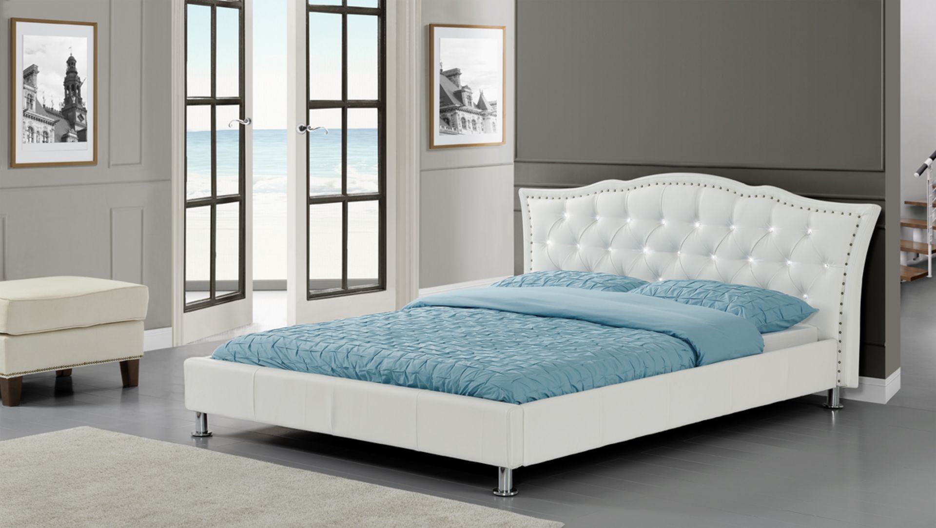 1 x BOXED BRAND NEW ROMAN CONRAD COLLECTION KING SIZE BED FRAME WITH DIAMANTE EMBELLISHED