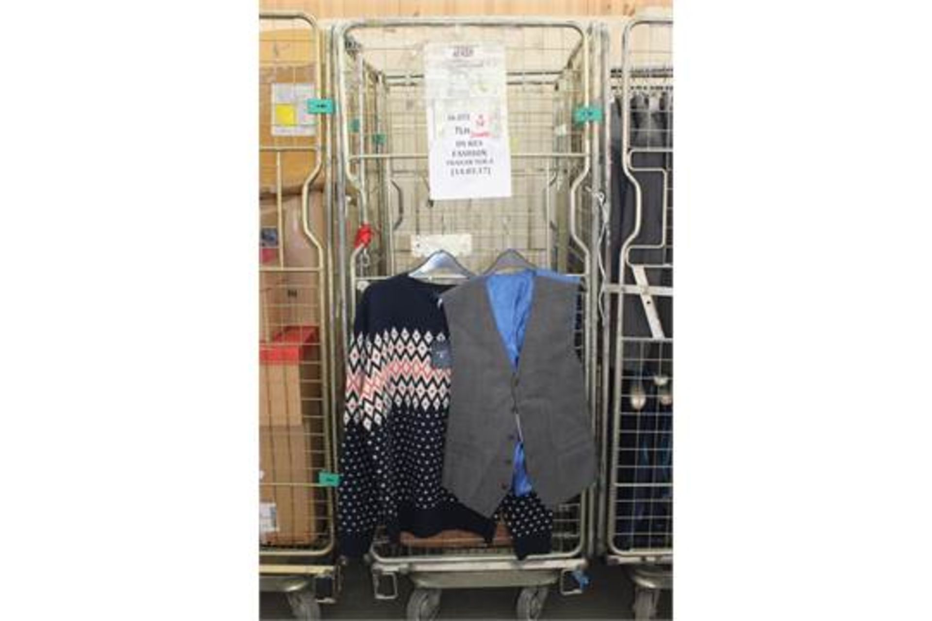 CAGE TO CONTAIN APPROXIMATELY 38 UNITS OF UNUSED ASSORTED DESIGNER ITEMS RANGING FROM MEN'S,