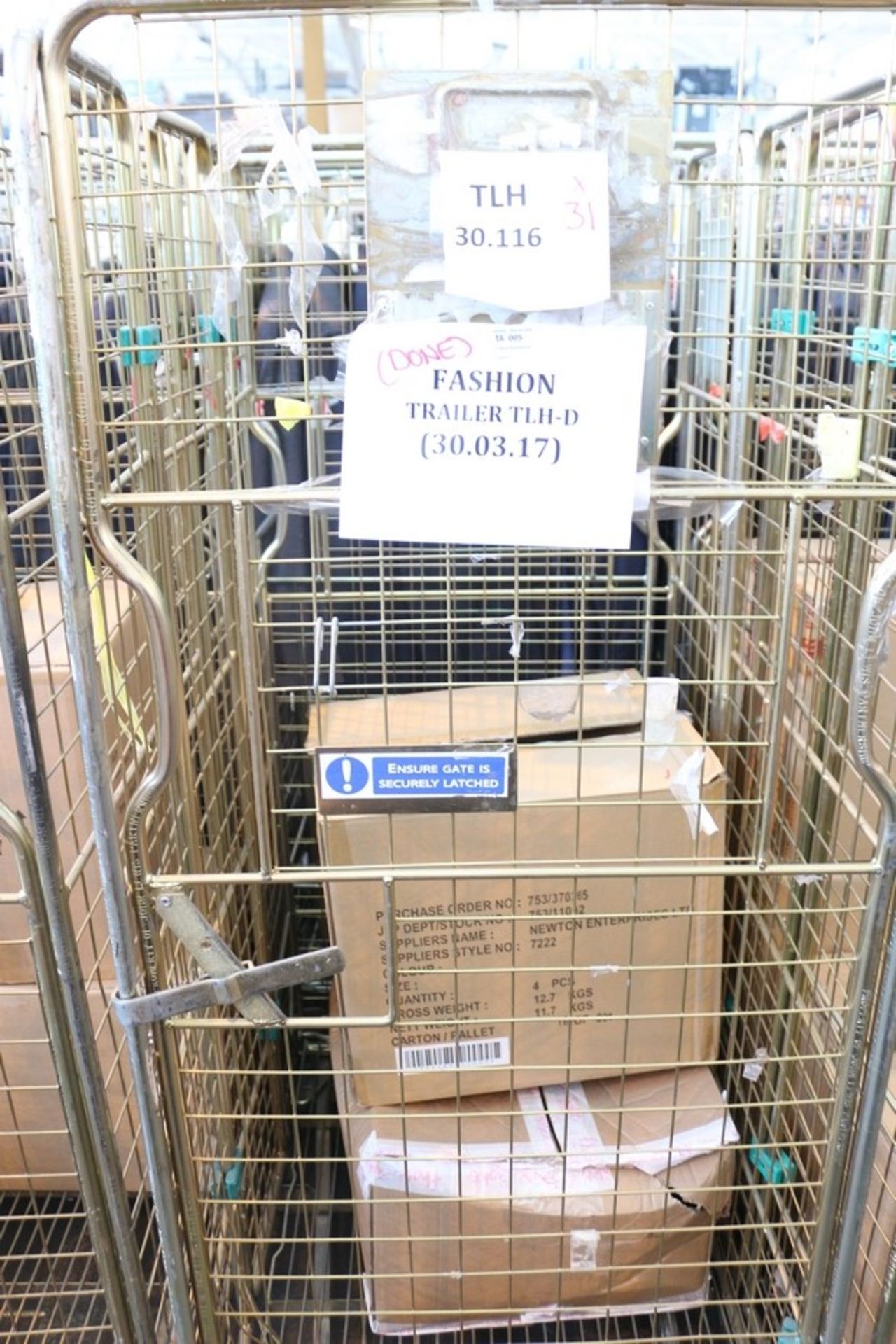 ONE CAGE TO CONTAIN APPROX 31 UNITS OF UNUSED ASSORTED DESIGNER ITEMS RANGING FROM MEN'S/WOMEN'S/