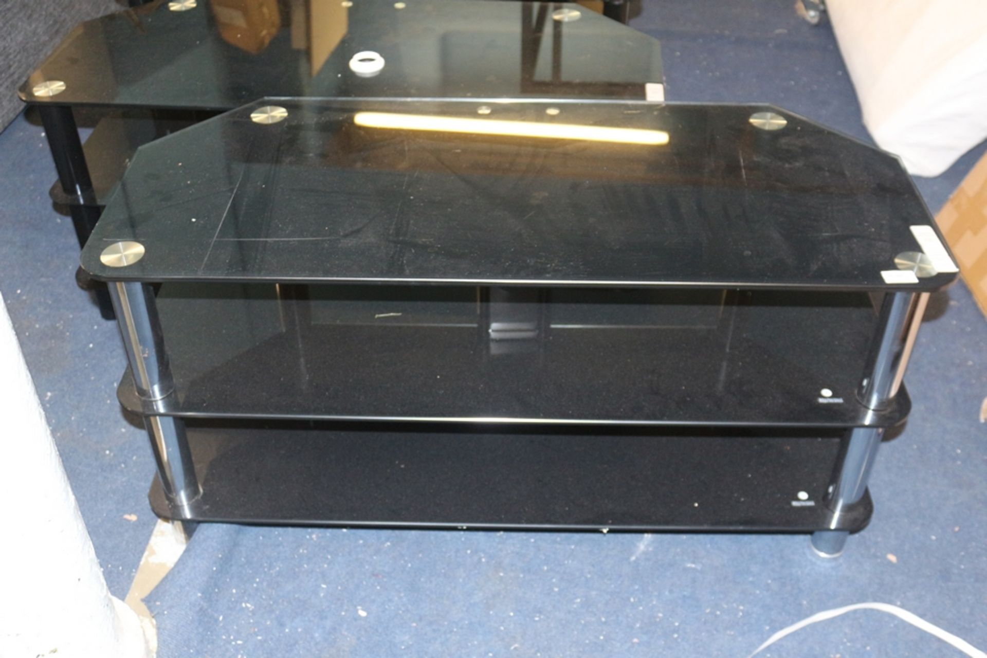 1X BLACK GLASS AND CHROME TV STAND RRP £100