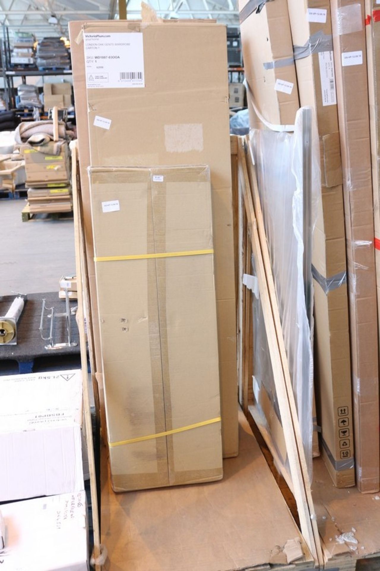 1 PALLET TO CONTAIN LARGE AMOUNT OF ASSORTED BOXED SHOWER ITEMS, TO INCLUDE HELSINKI WALNUT 6 DRAWER