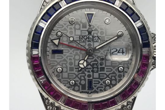 ROLEX GMT MASTER II - AFTERSET PEPSI SAPPHIRE, RUBY & DIAMOND BAGUETTE ...