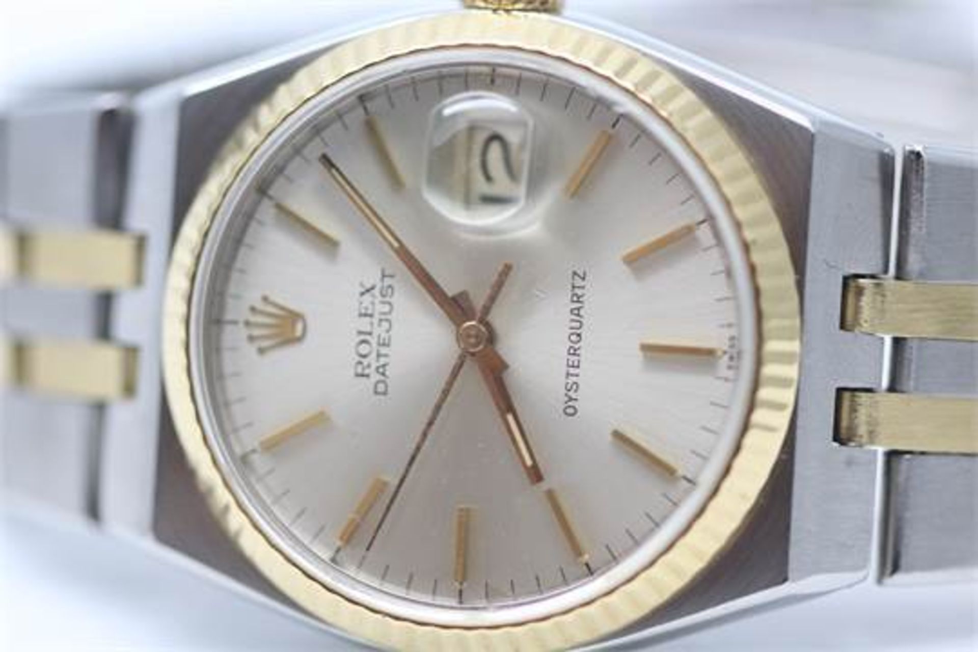 VINTAGE ROLEX OYSTER QUARTZ, STAINLESS STEEL AND 18CT YELLOW GOLD, 36MM, CHAMPAYNE BATON DIAL, - Image 2 of 6