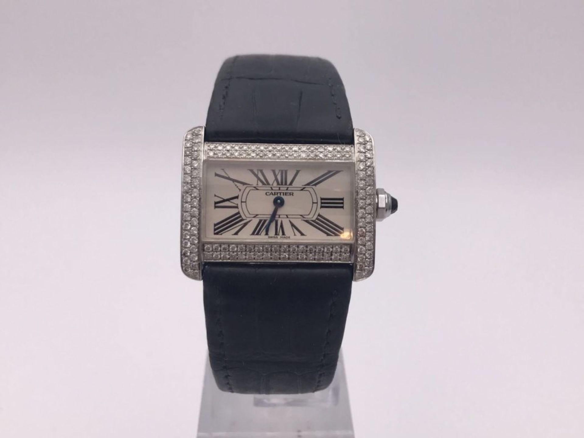 CARTIER DIVAN 30/25MM STAINLESS STEEL WATCH CUSTOM VVS DIAMOND SET - Image 2 of 4