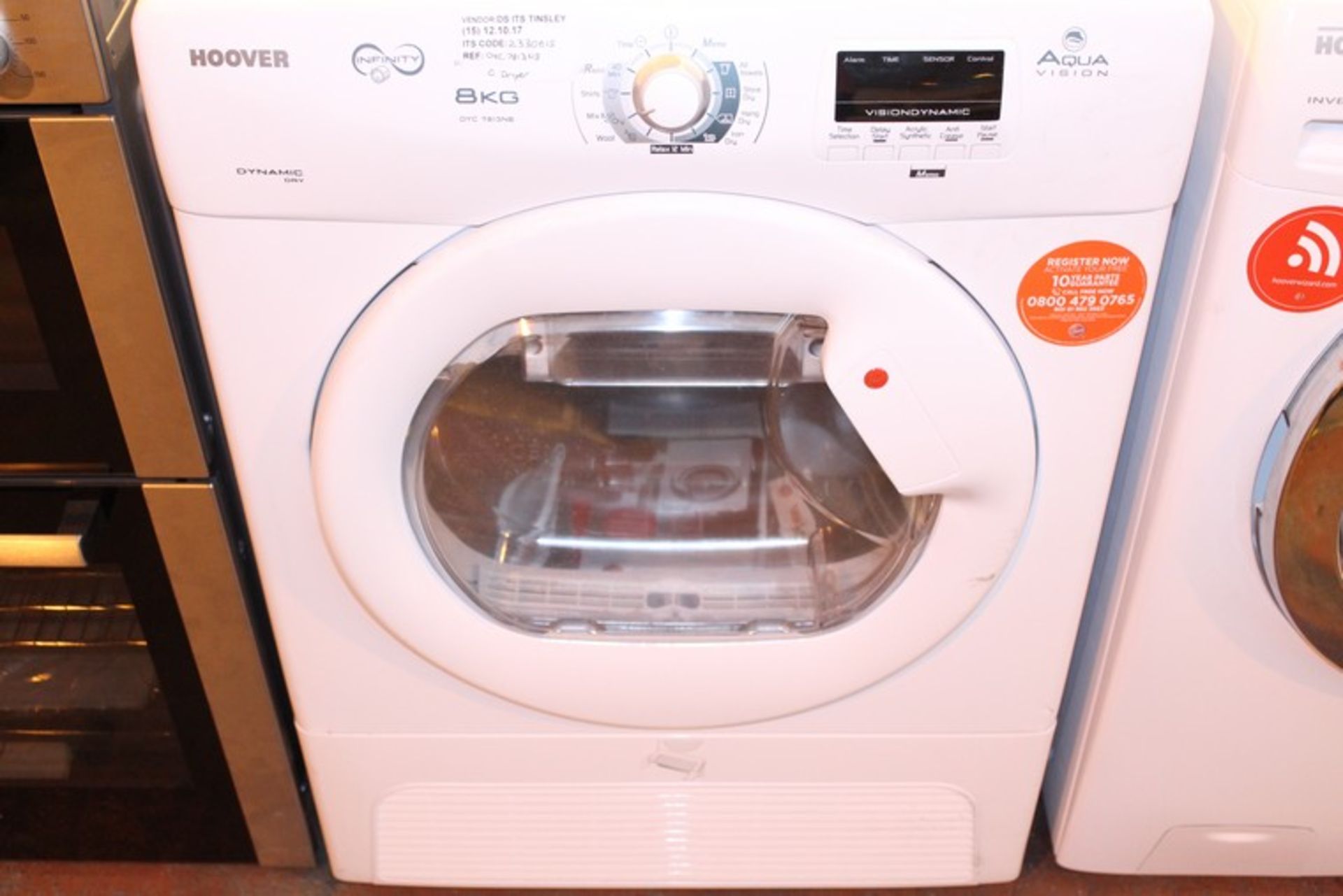 1 x HOOVER 8 KG DYC7813MB CONDENSER DRYER IN WHITE (12/10/17) (2330615) *PLEASE NOTE THAT THE BID