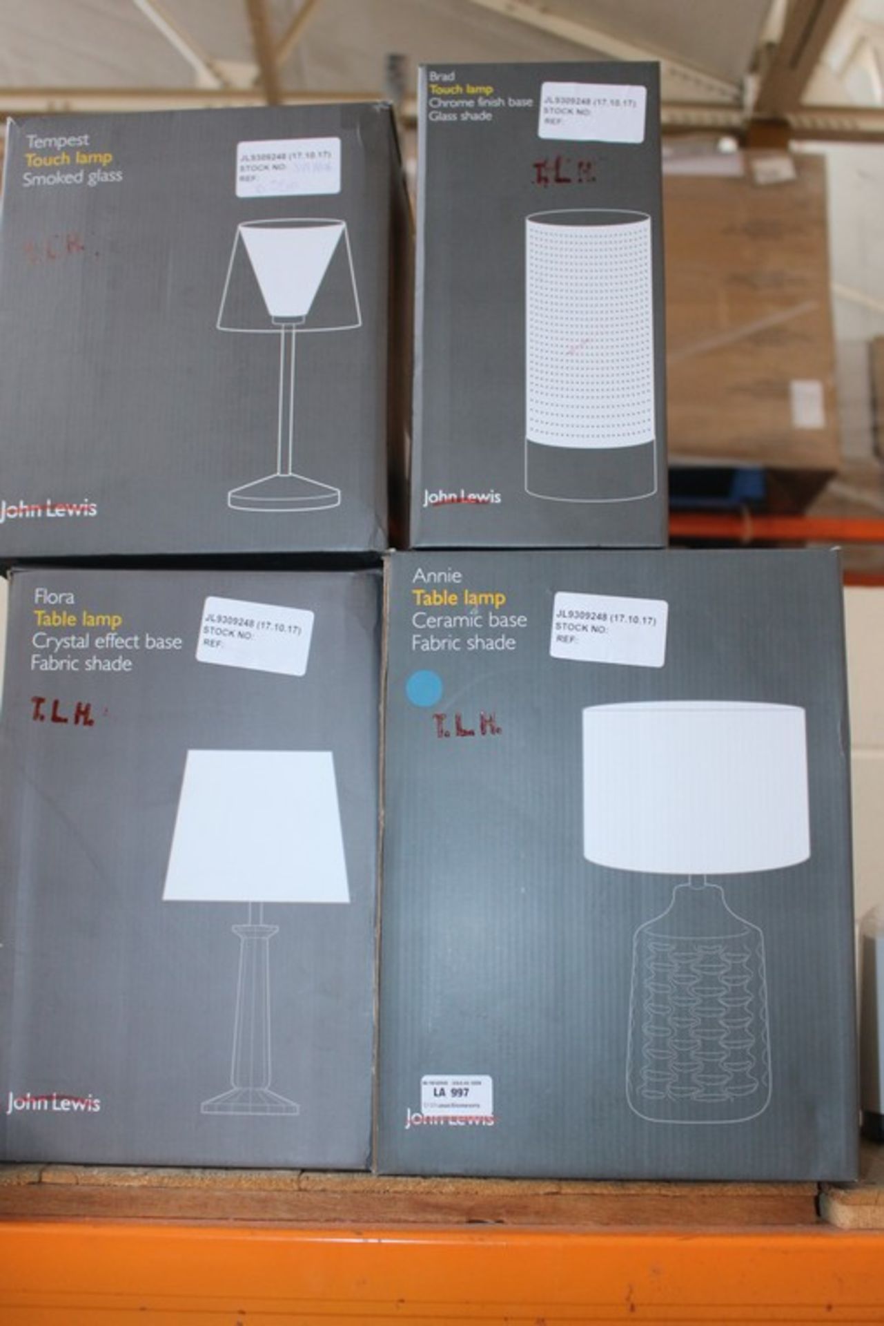 4 x BOXED ASSORTED LIGHTS TO INCLUDE A TEMPEST TOUCH LAMP, A FLORA TABLE LAMP AND OTHER (17.10.