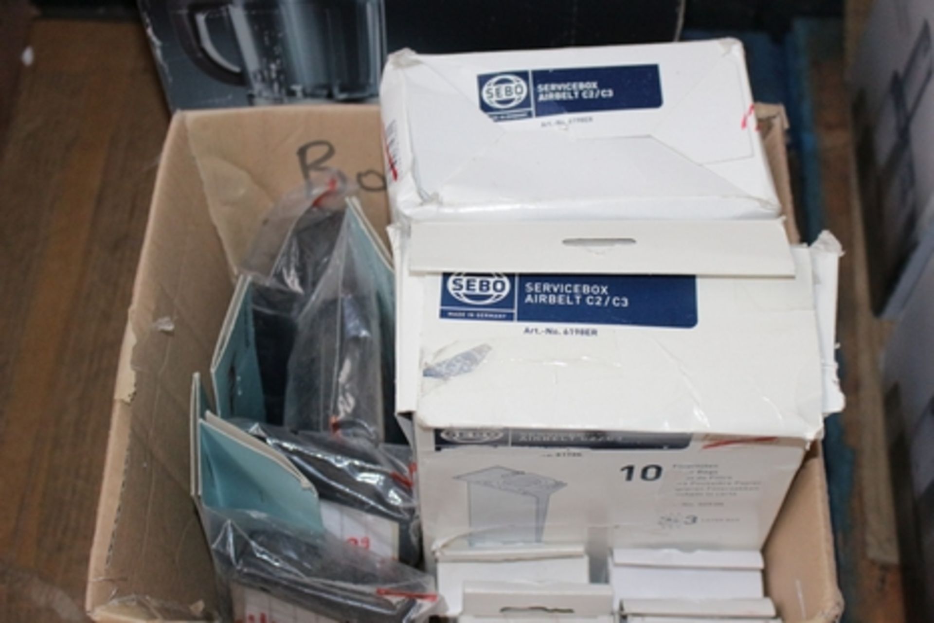 1X LOT TO CONTAIN 10 BOXED AND UNBOXED ITEMS TO INCLUDE HEPA FILTERS AND SEBO SERVICE BOX AIR