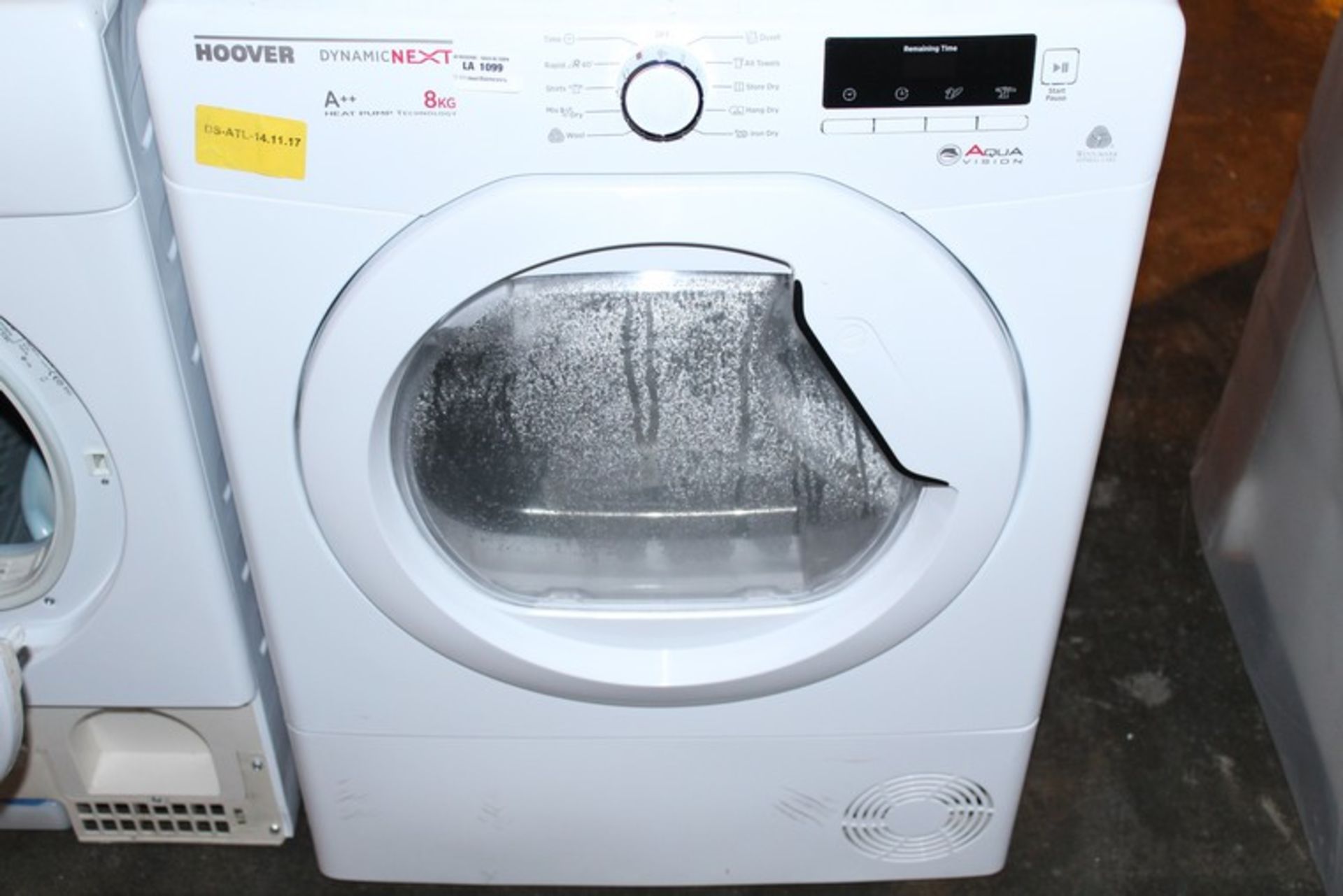 1 x HOOVER 8KG HEAT PUMP TECHNOLOGY DRYER IN WHITE (14/11/17) *PLEASE NOTE THAT THE BID PRICE IS