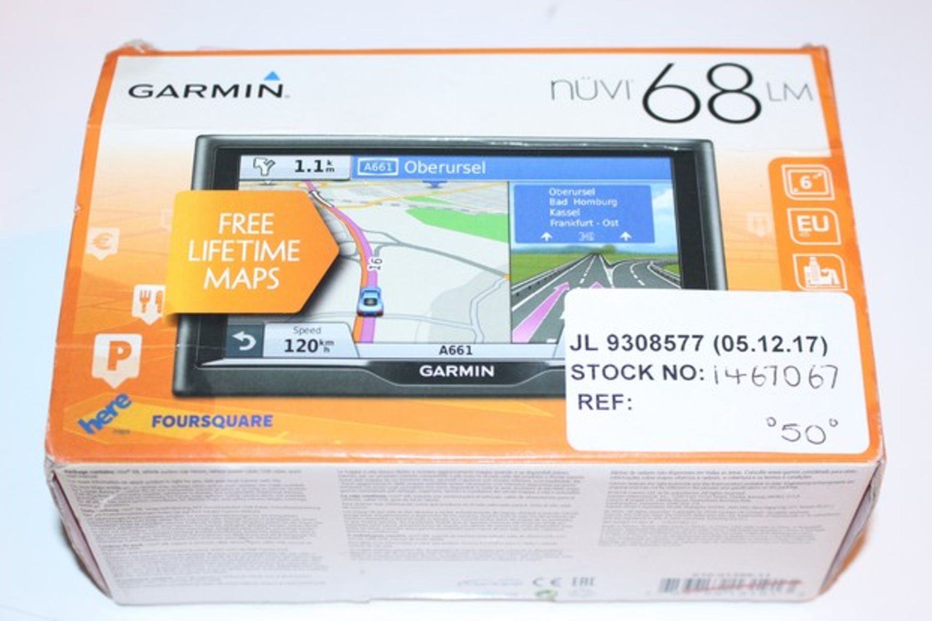 1X BOXED GARMIN NU V I68LM SAT NAV RRP £50 (JL9308577) (05.12.17)