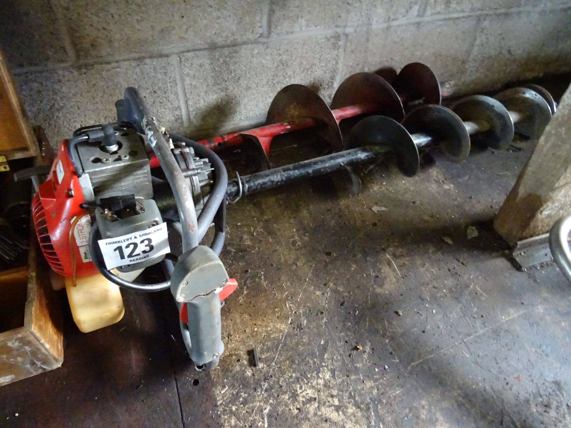 Emac petrol post hole borer c/w 2 augers