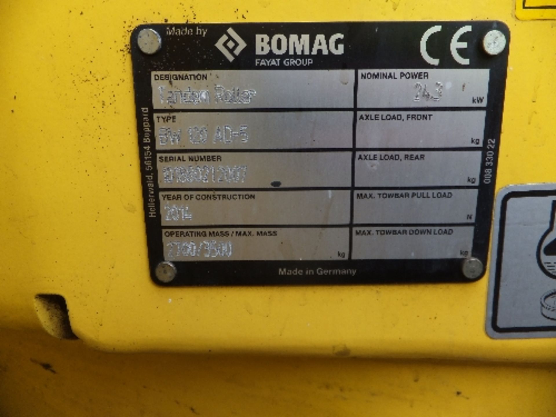 Bomag 120AD/5 tandem roller (2014) c/w water kit and lights 485 hrs SN - 101880212007 RDV - Image 4 of 6