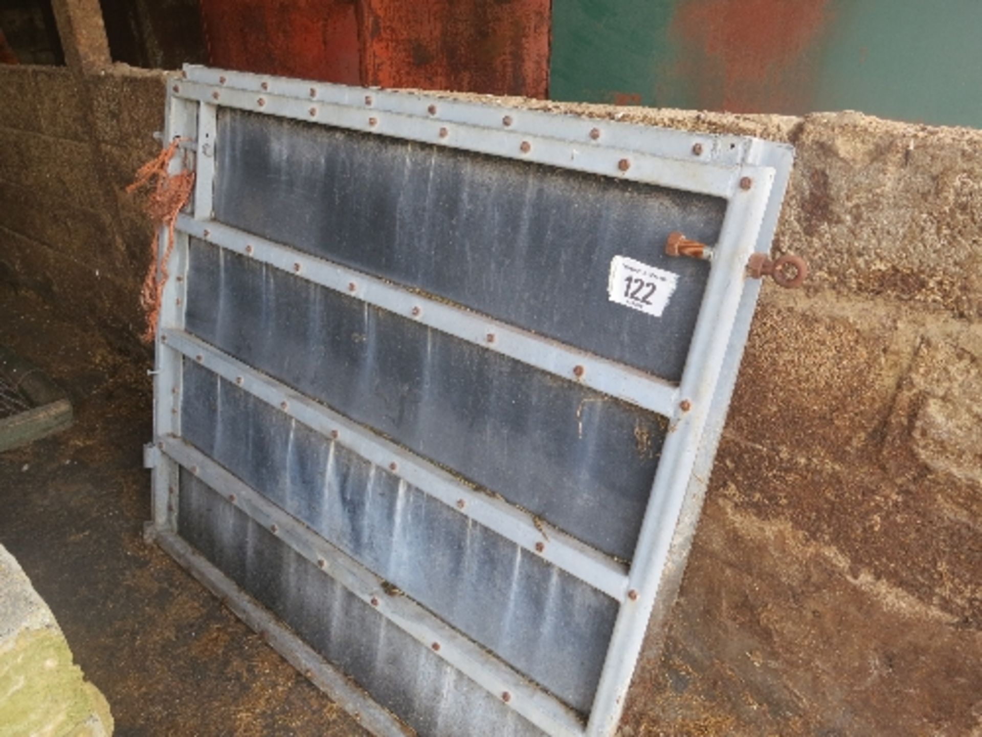 Pair of galvanised steel frames & stock board sheeted gates each 1400 x 1200