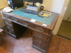 Oak twin pedestal inlaid office desk