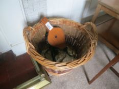Wicker log basket and pair of bellows