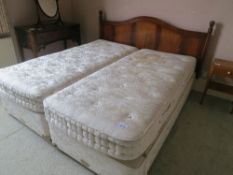 VI Spring double bed (2 single beds joined) with mahogany head board