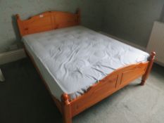 Pine double bed frame and mattress plus headboard