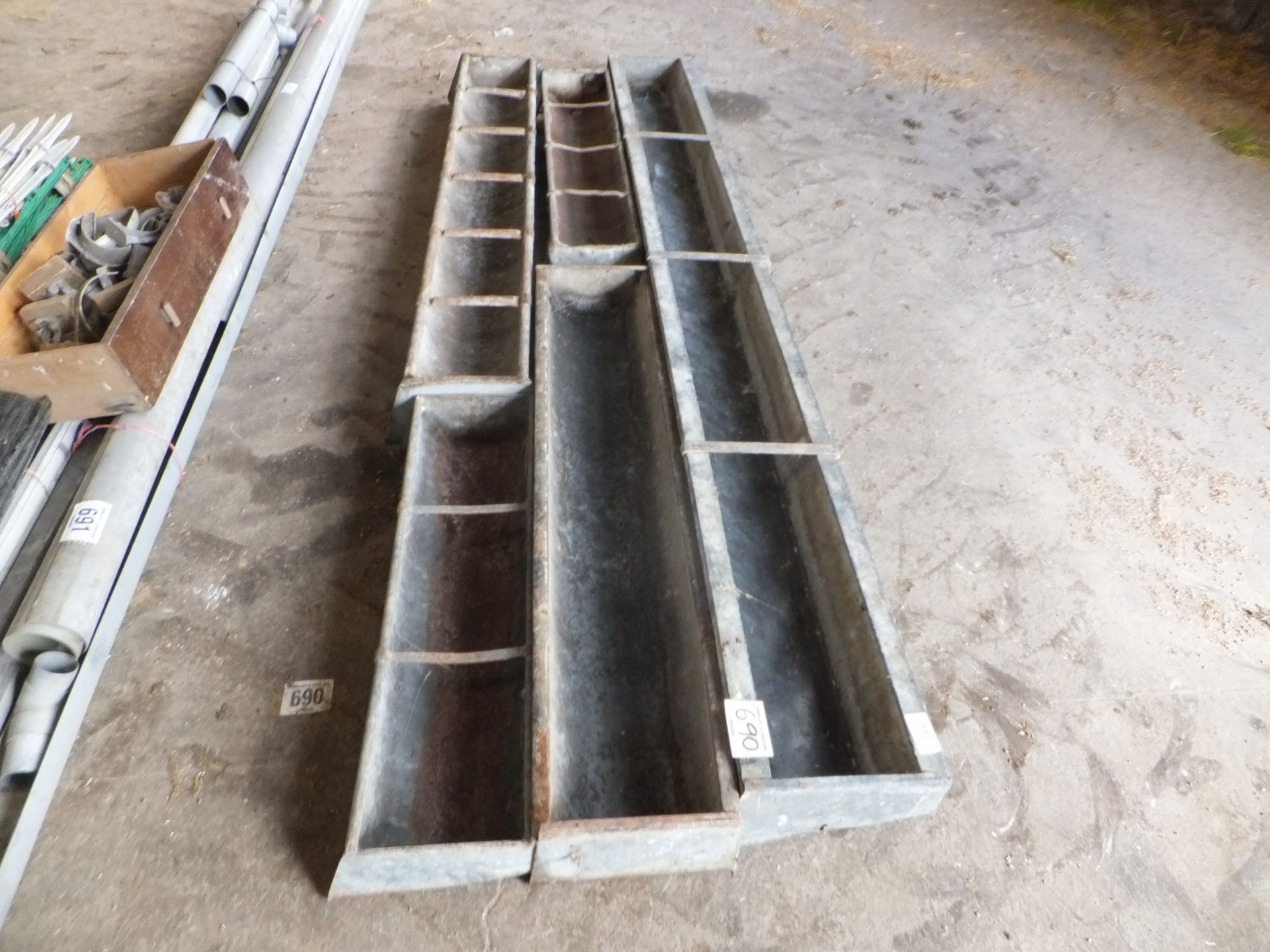 5 galvanised troughs 3ft, 4ft, 4ft 6in, 6ft, 7ft