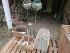Assorted planters & pet cage