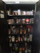 2 door metal cupboard c/w contents of new paints