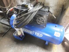 Draper 150 litre workshop compressor, hose, pressure gauge, manuals & oil, 240v