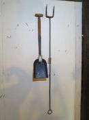 Steam engine coal shovel and a long-handled clinker fork