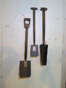 Planting/posting spade, a trenching spade and 1 other