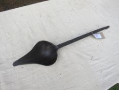 Long-handled wrought iron ladle with pouring lip; possibly for pouring molten metal