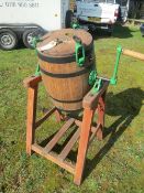 Varnished wood and green No.2 butter churn made by Wade & Sons, Crown Pont Road, Leeds