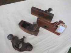 2 no. Stanley No.71 grooving planes, 2 no. wooden moulding planes and a block plane