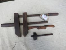 Wooden clamp, a spoke share and a scriber