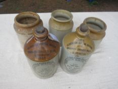 5 no. assorted earthenware pots and 2 no. ginger beer bottles, Beddington Mineral Water, 1930 and