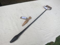 Wrought iron dibber and a small wooden dibber