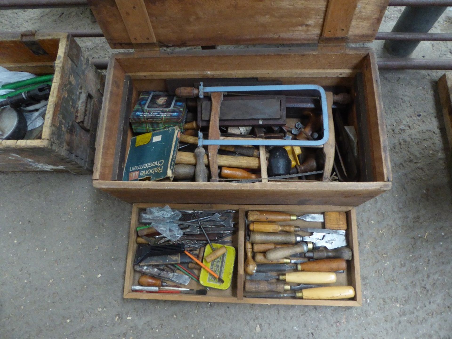 Tool box containing vintage tools