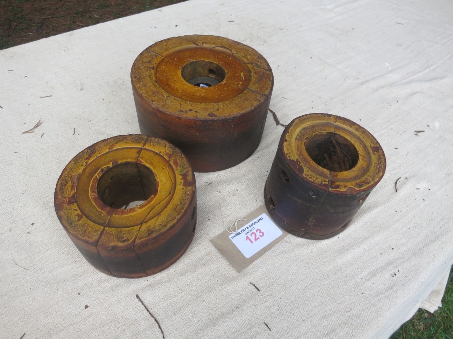 3 no. wooden pulley wheels