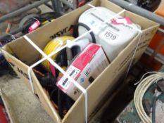 Large box of air line and propane hose, 9in grinder & vacuum