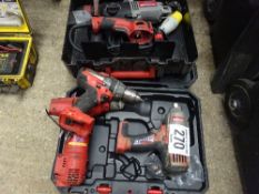 3 Milwaukee cordless drills & Milwaukee drill 110v